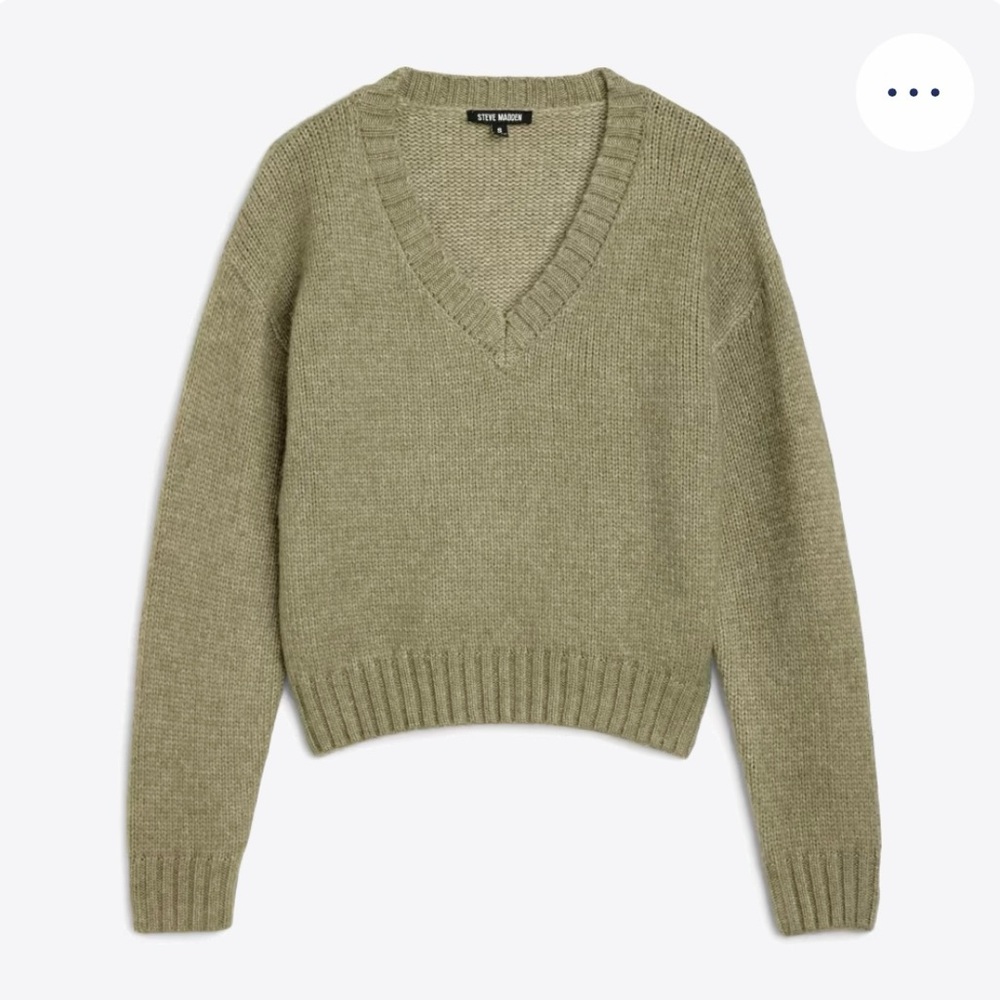 Steve Madden Houston Wool Blend Olive V-Neck Sweater